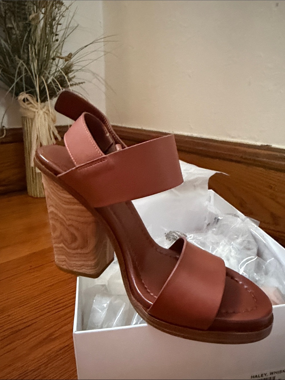 Vince Tan Leather Two-Strap Block Heel Sandal